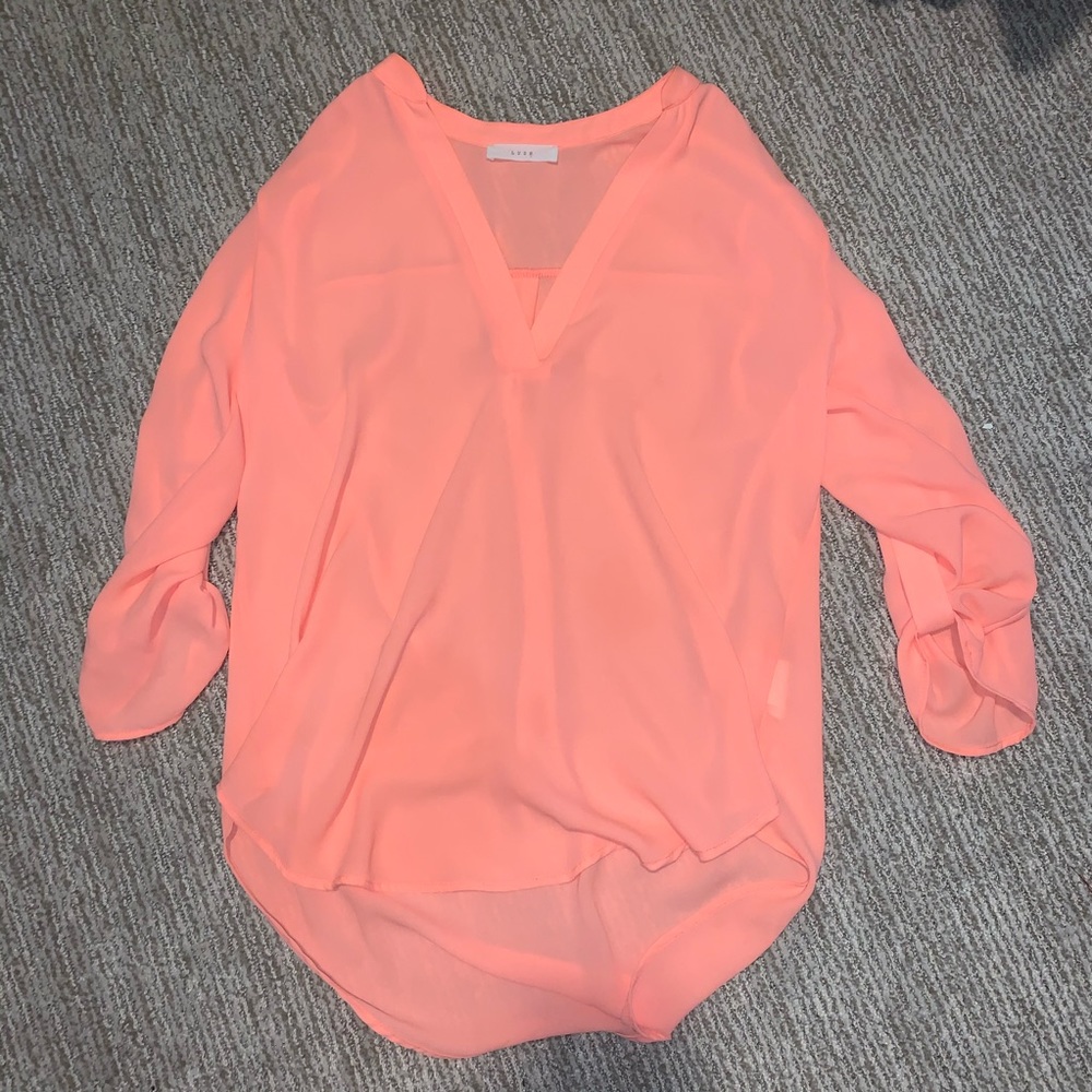 Lush peach 3/4 sleeve sheer blouse size small